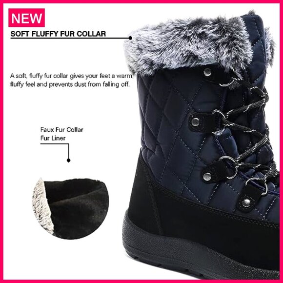 Mid Calf Snow Boots with Faux Fur, Insulated, Lace-Up, Outdoor Winter - Picture 6 of 8